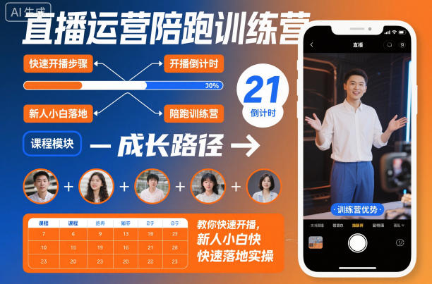 直播运营陪跑训练营，教你快速开播，新人小白快速落地实操-汇课新知资源网