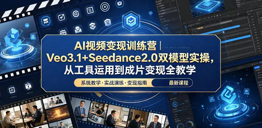 AI视频变现训练营｜Veo3.1+Seedance2.0双模型实操，从工具运用到成片变现全教学-汇课新知资源网