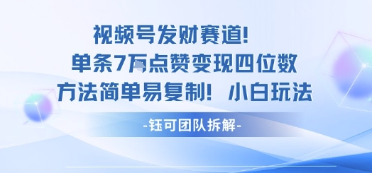 视频号发财赛道单条7W点赞变现四位数方法简单易复制小白玩法-汇课新知资源网