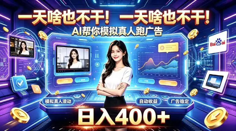 一天啥也不干！AI帮你模拟真人跑广告，稳定日入400+，实现真正被动变现【揭秘】