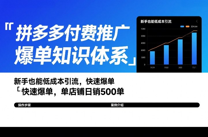 拼多多付费推广爆单知识体系，新手也能低成本引流，快速爆单，单店铺日销500单-汇课新知资源网