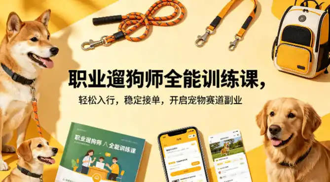 职业遛狗师全能训练课,轻松入行,稳定接单,开启宠物赛道副业-汇课新知资源网