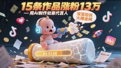 用AI制作幼崽代言人，宝宝的控诉火爆全网，15条作品涨粉13W，单号月入5位数实操教程-汇课新知资源网