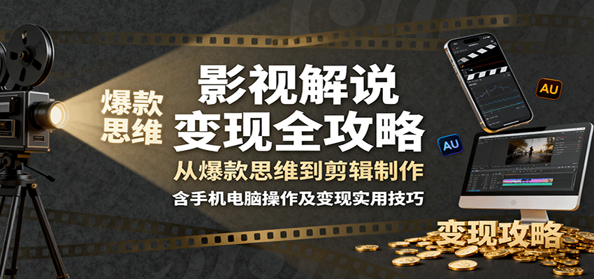 影视解说变现全攻略:从爆款思维到剪辑制作,含手机电脑操作及变现实用技巧-汇课新知资源网