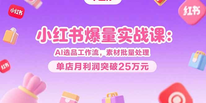 小红书爆量实战课：AI选品工作流，素材批量处理，单店月利润突破25万元-汇课新知资源网