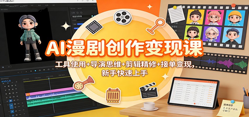 AI漫剧创作变现课：工具使用+导演思维+剪辑精修+接单变现，新手快速上手-汇课新知资源网
