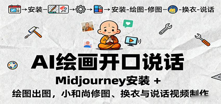 AI绘画开口说话,Midjourney安装 + 绘图出图,小和尚修图、换衣与说话视频制作-汇课新知资源网