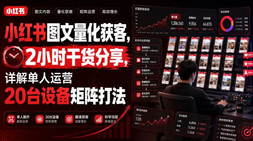 小红书图文量化获客，2小时干货分享，详解单人运营20台设备矩阵打法-汇课新知资源网