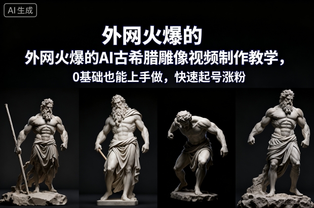 外网火爆的AI古希腊雕像视频制作教学,0基础也能上手做,快速起号涨粉-汇课新知资源网