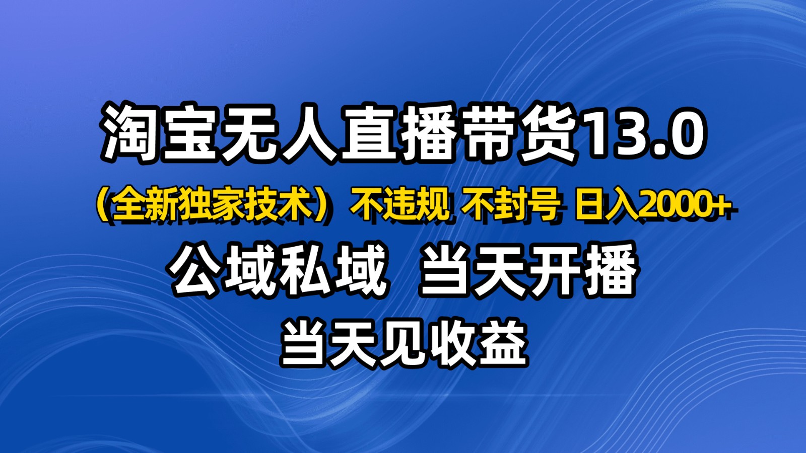 淘宝无人直播13.0,公域私域技术,不封号,不违规 布局下半年旺季赛道,日入2000+-汇课新知资源网