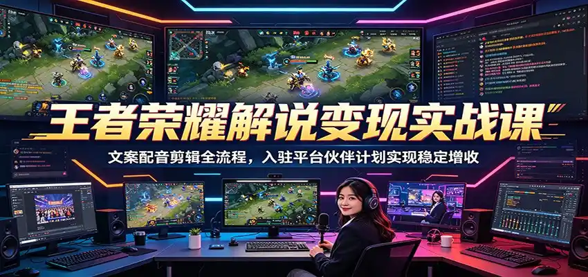 王者荣耀解说变现实战课:文案配音剪辑全流程,入驻平台伙伴计划实现稳定增收-汇课新知资源网