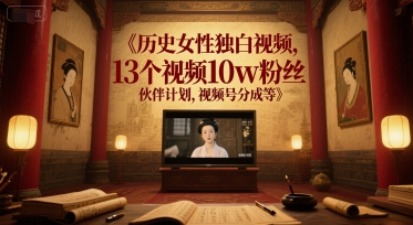 历史女性独白视频，13个视频10w粉丝，伙伴计划，视频号分成等-汇课新知资源网