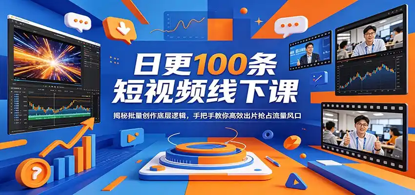 日更100条短视频线下课：揭秘批量创作底层逻辑，手把手教你高效出片抢占流量风口-汇课新知资源网