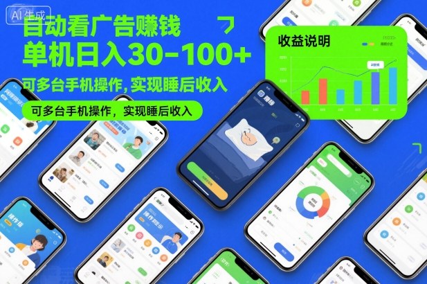 自动看广告賺钱,单机日入30-100+,可多台手机操作,实现睡后收入【揭秘】-汇课新知资源网