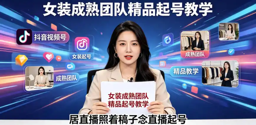 抖音视频号绿幕直播,女装成熟团队打造精品起号教学,居直播照着稿子念直播起号-汇课新知资源网