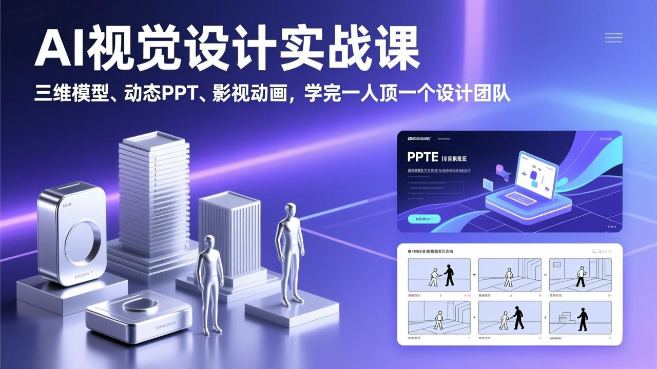 AI视觉设计实战课,三维模型、动态PPT、影视动画,学完一人顶一个设计团队-汇课新知资源网