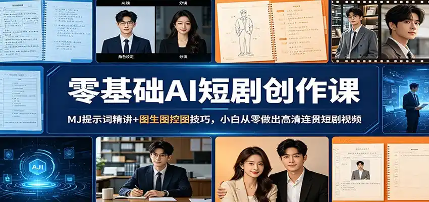 零基础AI短剧创作课：MJ提示词精讲+图生图控图技巧，小白从零做出高清连贯短剧视频-汇课新知资源网