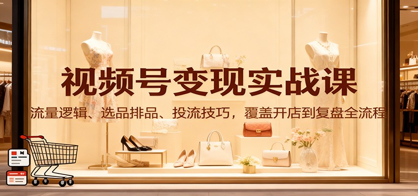视频号变现实战课:流量逻辑、选品排品、投流技巧,覆盖开店到复盘全流程-汇课新知资源网
