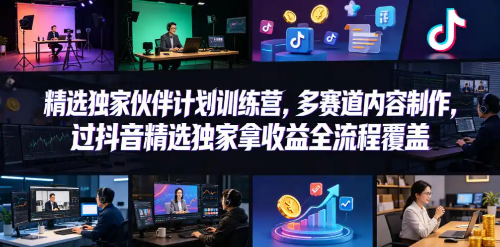 小豁食堂精选独家伙伴计划训练营,多赛道内容制作,过抖音精选独家拿收益全流程覆盖-汇课新知资源网