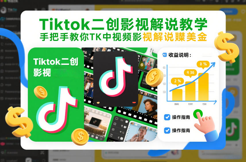 Tiktok二创影视解说教学,手把手教你TK中视频影视解说賺美金(更新26年1月)-汇课新知资源网