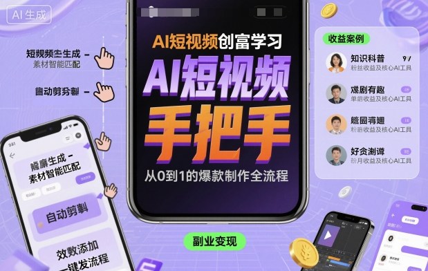 AI短视频创富学习,手把手教会你制作AI短视频-汇课新知资源网