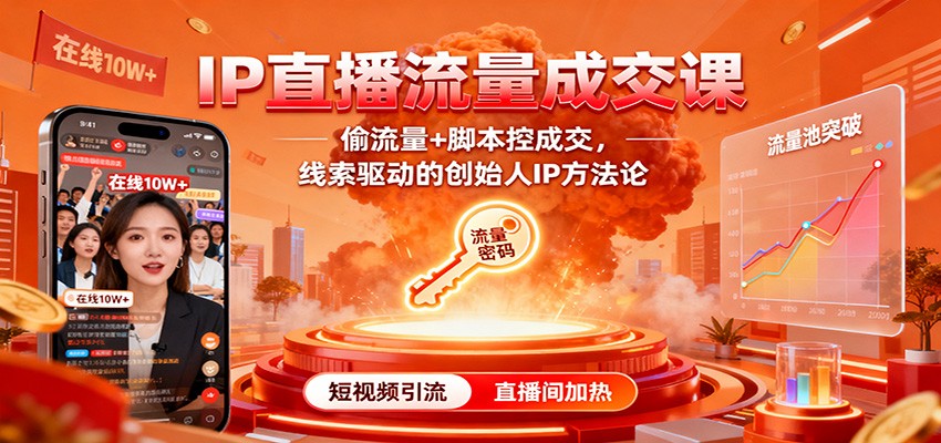 IP直播流量成交课：偷流量+脚本控成交，线索驱动的创始人IP方法论-汇课新知资源网
