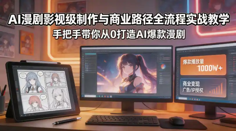 AI漫剧影视级制作与商业路径全流程实战教学,手带你从0打造AI爆款漫剧-汇课新知资源网