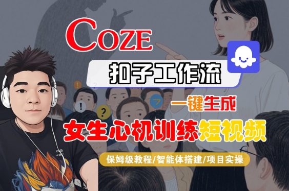COZE扣子工作流一键生成女生心机训练短视频,保姆级教程-智能体搭建-项目实操-汇课新知资源网