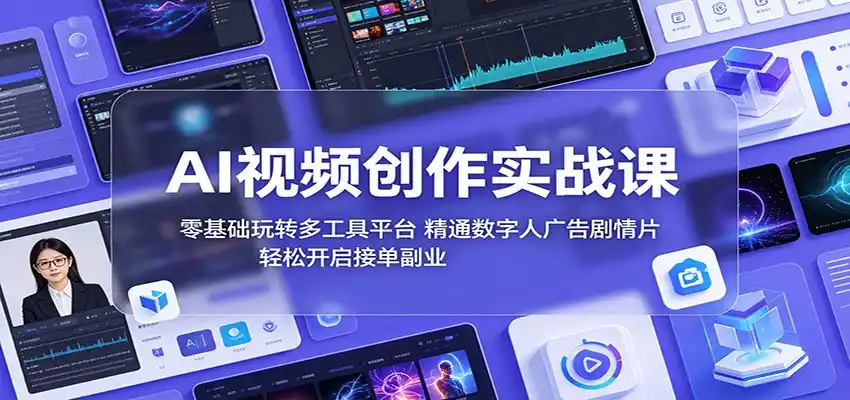 AI视频创作实战课:零基础玩转多工具平台,精通数字人广告、剧情片,轻松开启接单副业-汇课新知资源网