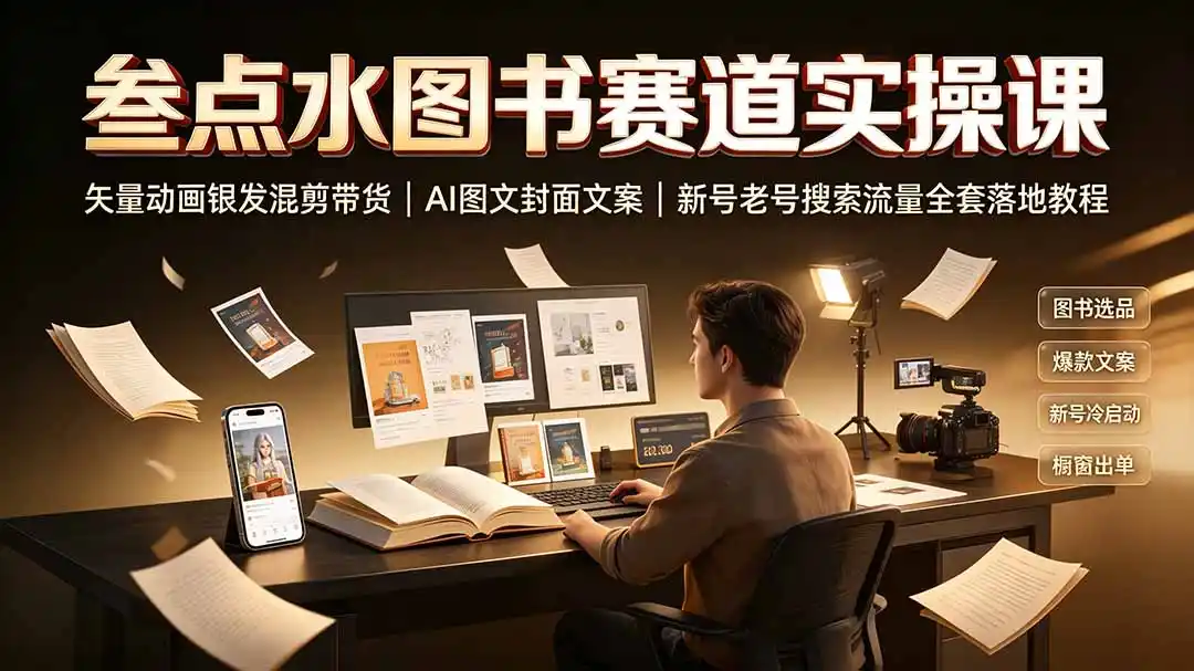 叁点水图书赛道实操课|矢量动画银发混剪带货,AI图文封面文案,新号老号搜索流量全套落地教程-汇课新知资源网
