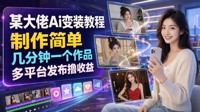 某大佬Ai变装教程，制作简单，几分钟一个作品，多平台发布撸收益