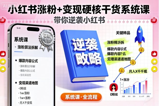 小红书涨粉+变现硬核干货系统课,带你逆袭小红书-汇课新知资源网