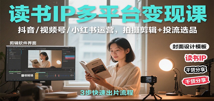 读书IP多平台变现课：抖音/视频号/小红书运营，拍摄剪辑+投流选品-汇课新知资源网