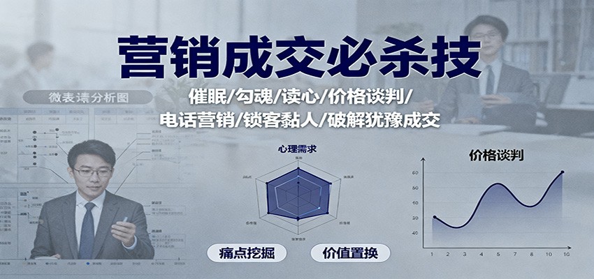 营销成交必杀技:催眠/勾魂/读心/价格谈判/电话营销/锁客黏人/破解犹豫成交-汇课新知资源网