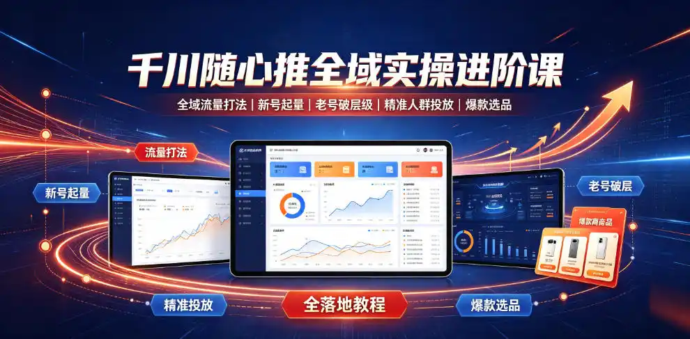 千川随心推全域实操进阶课|全域流量打法、新号起量、老号破层级、精准人群投放、爆款选品全落地教程-汇课新知资源网