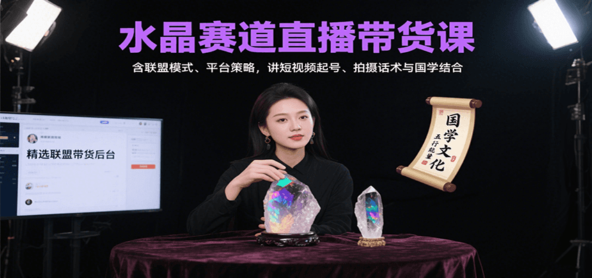水晶赛道直播带货课:含联盟模式、平台策略,讲短视频起号、拍摄话术与国学结合-汇课新知资源网