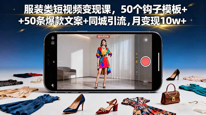 服装类短视频变现课,50个钩子模板+50条爆款文案+同城引流,月变现10w+-汇课新知资源网