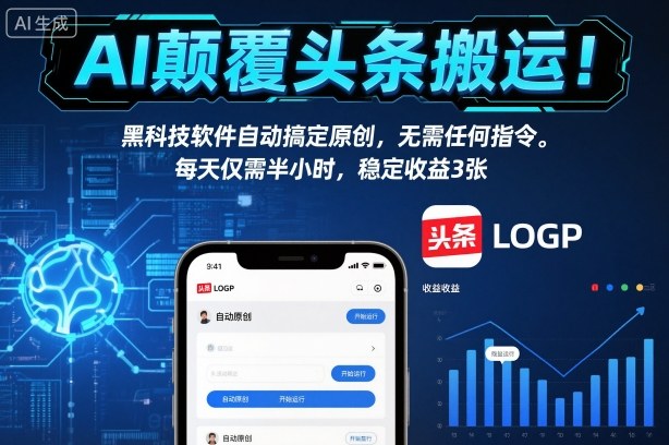 AI颠覆头条搬运!黑科技软件自动搞定原创,无需任何指令。每天仅需半小时,稳定收益3张【揭秘】-汇课新知资源网
