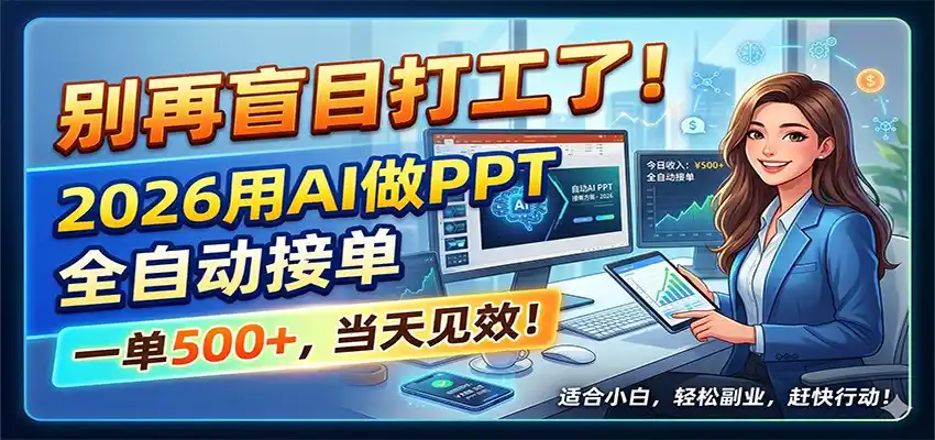 别再盲目打工了!2026用AI做PPT全自动接单,一单5张+,当天见效!-汇课新知资源网