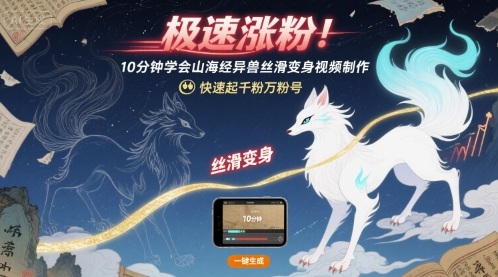 极速涨粉！10分钟学会山海经异兽丝滑变身视频制作，快速起千粉万粉号-汇课新知资源网