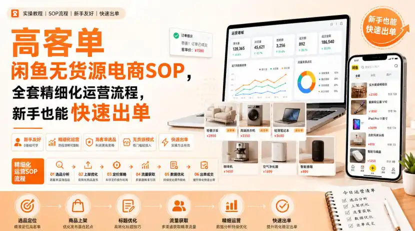 高客单闲鱼无货源电商SOP，全套精细化运营流程，新手也能快速出单-汇课新知资源网
