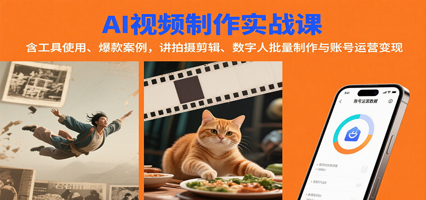 AI视频制作实战:含工具使用、爆款案例,讲拍摄剪辑、数字人批量制作与账号运营变现-汇课新知资源网