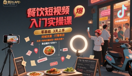 餐饮短视频入门实操课，引爆同城流量，打爆单店-汇课新知资源网