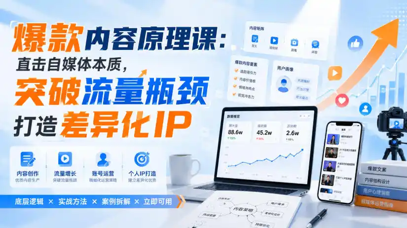 爆款内容原理课：直击自媒体本质，突破流量瓶颈打造差异化IP-汇课新知资源网