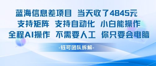 蓝海信息差项目当天收米1k+ 支持矩阵支持自动化小白能操作全程AI操作不需要人工你只要会电脑-汇课新知资源网