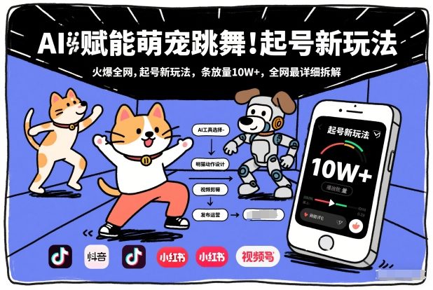 AI赋能萌宠跳舞，火爆全网，起号新玩法，条条播放量10W+，全网最详细拆解-汇课新知资源网