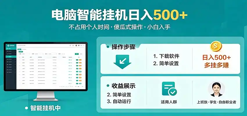 全自动电脑挂机,支持多挂多赚,上班族学生党都能做,小白也能日入500+副业-汇课新知资源网