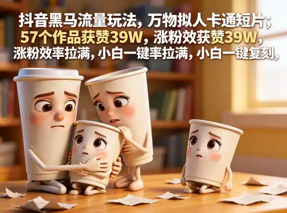 抖音黑马流量玩法,万物拟人卡通短片,57个作品获赞39W,涨粉效率拉满,小白一键复刻,保姆级拆解-汇课新知资源网