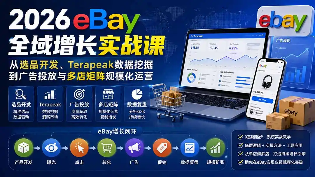 2026-Vincent eBay全域增长实战课-无水印：从选品开发、Terapeak数据挖掘到广告投放与多店矩阵规模化运营-汇课新知资源网