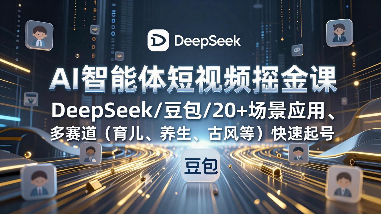 AI智能体短视频掘金课,DeepSeek/豆包/20+场景应用、多赛道(育儿、养生、古风等-汇课新知资源网